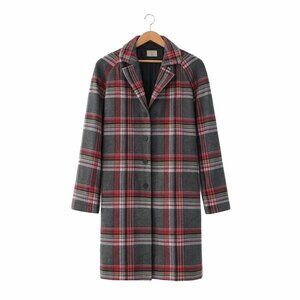 Marine Layer Re‑Spun Plaid Women's Long Coat Red Gray
